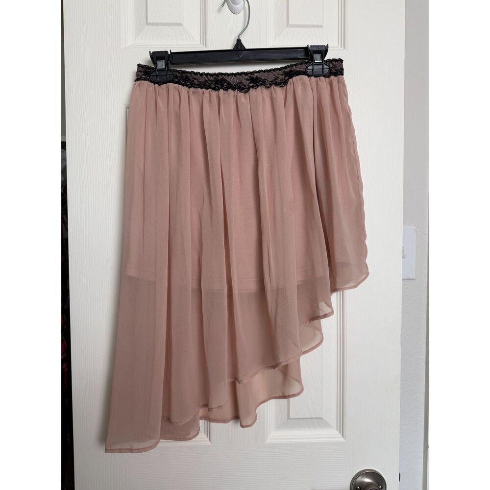 Stradivarius Blush Chiffon Sheer Lace Mini Asymmetrical Lined Fairy Mini Skirt L